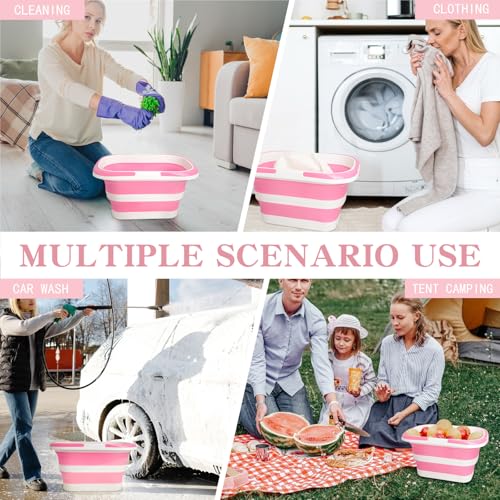 Large Collapsible Bucket for Cleaning, 4.2 Gallon (16L) Silicone Bucket with Handle & Hanging Hole, Foldable Space-Saving Mop Bucket for Home, Storage. Car Wash, Camping, Beach (Pink White) - color: Pink White