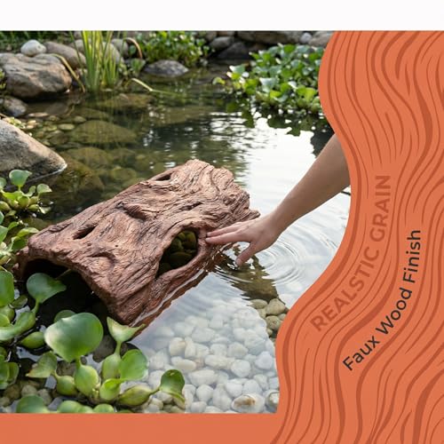 Driftwood Koi Sanctuary, Outdoor Pond Fish Refuge with Weighted Base, Natural Looking Hiding Shelter to Protect Goldfish and Koi from Herons - color: Imitation Wood, size: Large