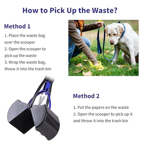 32'' Pooper Scooper for Large Small Dogs Heavy Duty, Long Handle Poop Scoop for Yard, Grass, Gravel, Dog Poop Grabber with High Strength Material and Durable Spring(Blue) - size: 1 Piece(32-inch length)Blue