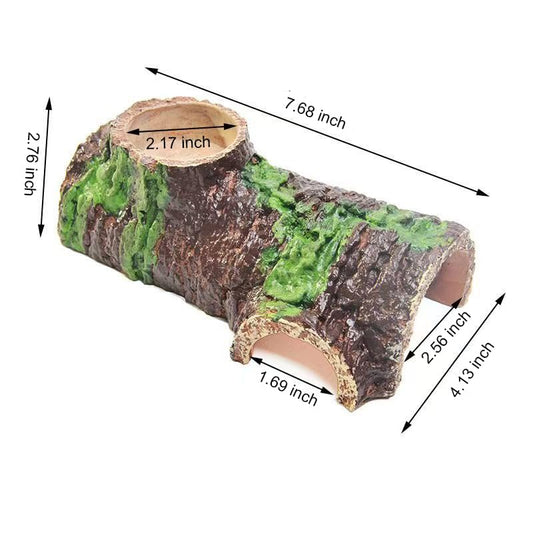 Medium Realistic Resin Hollow Log Reptile Hide Natural Looking Design with Exterior Feeding Ledge for Bearded Dragons Geckos and Exotic Pets