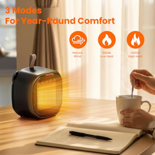 ZAFRO 1200W Portable Ceramic Space Heater for Indoor Use, 3 Modes Thermostat Adjustable, Tip-Over & Overheat Protection, Quiet Personal Heater (<45dB) for Office Desk Bedroom,(Black) - color: Classical black