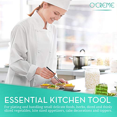 O'Creme 8 Inch Blue Stainless Steel Precision Kitchen Culinary Offset Tweezer Tongs - color: Blue, size: 8" Offset