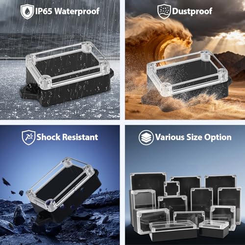 Junction Box with Clear Cover IP65 Waterproof ABS Plastic Universal Project Box with Fixed Ear, Black 3.2"x 2.2"x 1.3"(83x58x33mm)(Pack of 2) - color: 2 packs, size: 3.2"x 2.2"x 1.3"