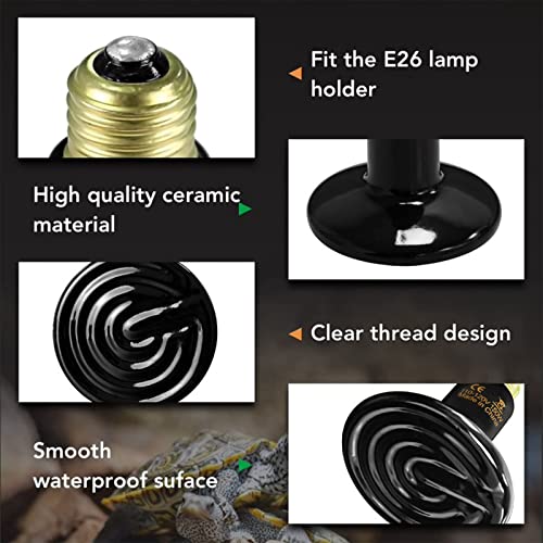 Simple Deluxe 150W Ceramic Heat Emitter Reptile Heat Lamp Bulb No Light Emitting Brooder Coop Heater for Amphibian Pet & Incubating Chicken, Black, 4-Pack - color: Black/4-pack, size: 150W (D-105mm)
