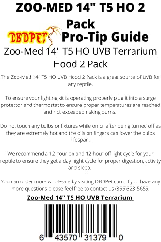 (2 Pack) Reptisun 14" T5HO Terrarium Hood Light Fixture & Free 5.0 UV-B Bulb by Zoomed - Includes Attached Pro-Tip Guide - Great for Small Reptiles, Chameleons, Geckos, and More!