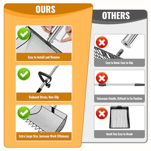Chicken Poop Scooper, 2-in-1 Coop Scoop & Chicken Coop Rake, Sand Sifting Shovel with Adjustable Stainless Steel Handle, Up to 65 in, No-Bend Cleaning Tool - Patent-Pending (Black) - color: Black