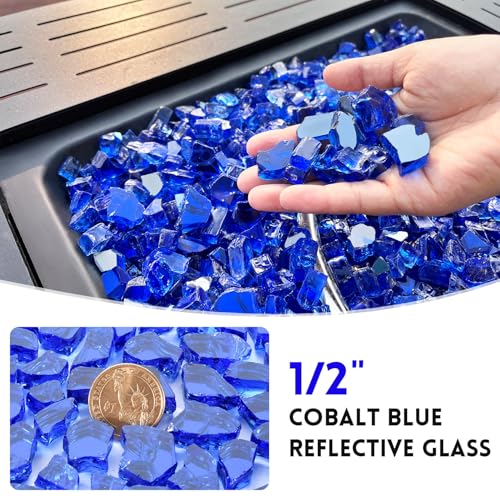 20 Pounds Fire Glass 1/2 Inch High Reflective Tempered Firepit Glass | Cobalt Blue Rocks for Fireplace, Fire Pit Table, Fire Bowl and Landscaping & DIY Crafts - color: Cobalt Blue, size: 1/2 inch, 20lb