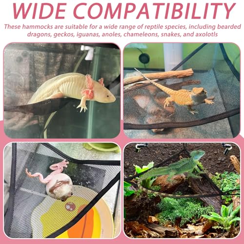 2 Pcs Axolotl Bearded Dragon Lizard Hammock with Large Suctions and Rope No Rust Breathable Mesh Reptile Hammock Tank Accessories for Geckos, Iguanas, Anoles, Snakes, Chameleon (Black)