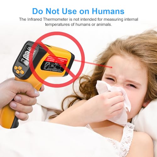 Non-Contact Infrared Thermometer Gun, High Accuracy -58°F to 1472°F, Adjustable Emissivity, Ir Thermometer with Backlit LCD, Over-Temp Alarm, Laser Temperature Gun for Cooking,BBQ,HVAC - color: Yellow