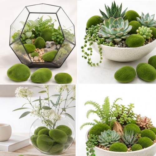 Artificial Moss Balls for Plants Indoor, Vase Filler, 20 Pcs Mixed Sizes | Realistic faux moss rocks for terrarium decor, fairy gardens, centerpieces and potted plants. Lightweight decor for crafts.