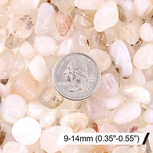 Hilitchi White Agate Stone Tumbled Stones for Plants Cacti & Succulents Bedding, Vase Filler, Landscape Bottom Decoration (About 1lb(455g)/Bag) - color: White Agate, size: 9-14mm (0.35"-0.55")