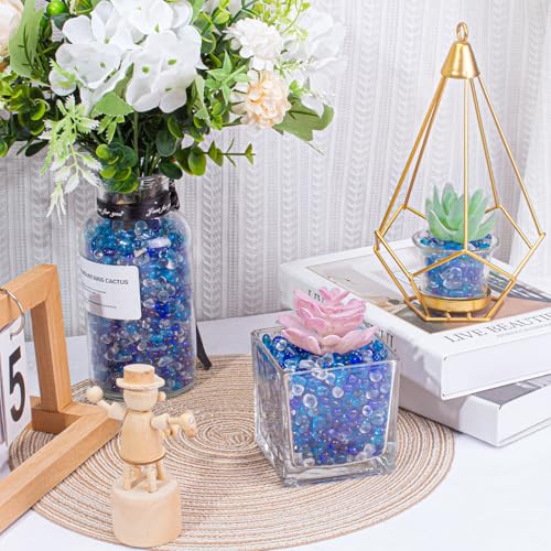 Keedolla 3 Lb Blue Mix Color Aquarium Fish Tank Rocks Gravel, 6-9mm Glass Gemstones Aquarium Decor Rocks Fish Tank Pebbles Vase Fillers - color: Clear & Blue Mix, size: 3 Pounds