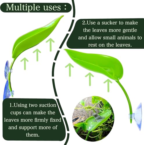 9-Pack Plastic Leaf Decor Decorations with Suction Cups, Reptile Basking Platform for Terrarium Frog Tank, Habitat Climbing Resting Area for Tree Frogs, African Dwarf Frogs, Toads, Turtles and Lizards