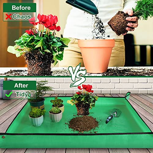 HNXTYAOB Extra Large Waterproof Potting Mat for Indoor Plants Transplanting and Dirt Control, Square Repotting Mat Portable Succulent Potting Tray Gardening Gift for Plant Lovers (39.5"x39.5") - color: Pale Green, size: Extra Large 39.5" x 39.5"