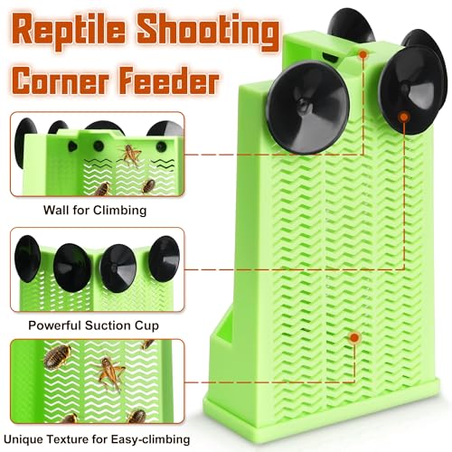 Reptile Corner Hunting Bowl - Glass Mount Insect Feeding Box for Reptile with Suction Cup which is Super Tight, Green, 6.29inch - M Size - color: Right Angle Feeding Bowl, size: Medium