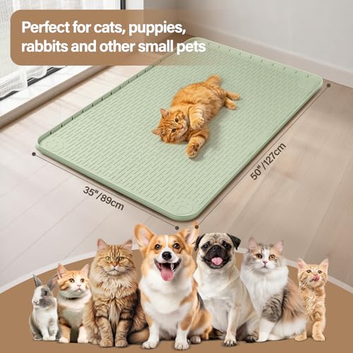 Silicone Cat Bed Mat 50"x35" Pet Crate Mat for Cat Cage, Green | Extra Large Cat Sleeping Mat, Non-slip, Washable, Waterproof Pet Bed Mat with Raised Edge, Pet Playpen Mat to Protect Floors - color: Green, size: 50"x35"