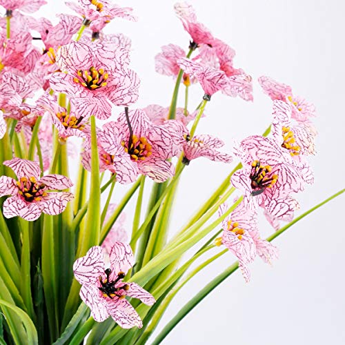 JEMONG 12 Bundles Artificial Flowers Outdoor UV Resistant Fake Flowers No Fade Faux Plastic Plants Garden Porch Window Box Decorating (Pink) - color: Pink, size: 12Bundles