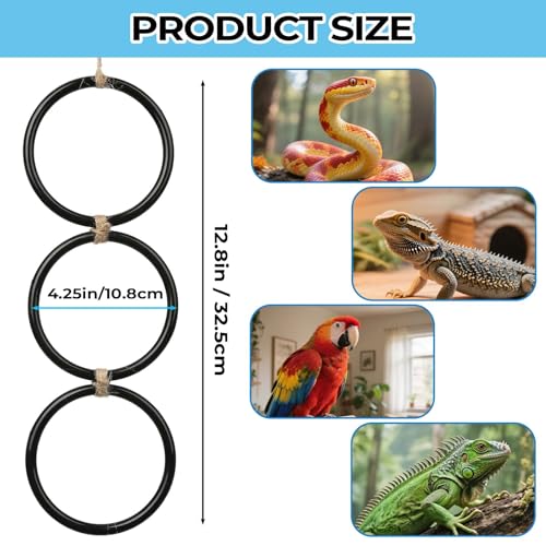 2 Pack Snake Climbing Rings for Ball Python & Corn Snake,Reptile Enrichment Toys for Snake,Ball Python Tank Decor, Reptile Tank Accessories for Bearded Dragon,Chameleon, Iguana, Gecko, Lizard (Black) - color: Black
