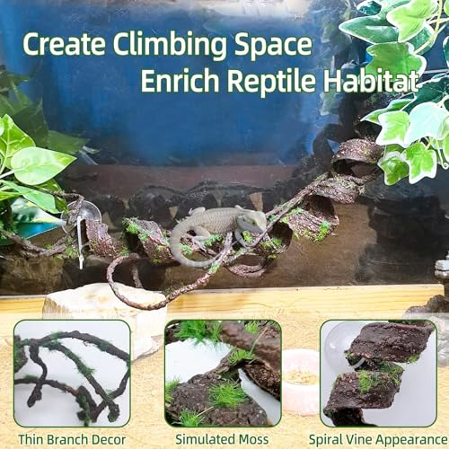 BNOSDM Reptile Jungle Vines with Leaves,Flexible Reptile Climbing Vines Branch,Chameleon Bendable Plants Tank Accessories,Pet Habitat Decor for Bearded Dragon,Snakes,Geckos,Lizards - color: Green - 20''l Vines Decor