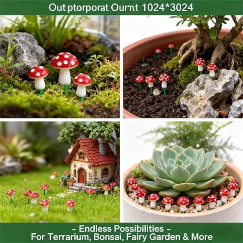 Mushroom Decor Fairy Garden Accessories: 100PCS Fake Mushrooms Mini | Realistic Accents for Fairy Garden decor- Fungi Plant Terrarium Decorations for DIY