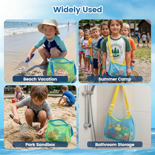 3 otters 2 Pack Beach Mesh Shovel with Mesh Beach Bag for Shell Collecting, Sand Sifters Shell Collect Bag for Kids, Great Shelling Tools