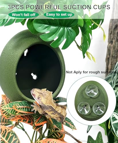 Woyrise Reptile Hide Cave Plastic Egg Shape Hideout, Gecko Hide with Strong Suction Cups Climbing Toys Reptile Shelter Sleeping Cave for Arboreal Reptiles, Frogs, Spiders Terrarium Decor - Green - color: Green