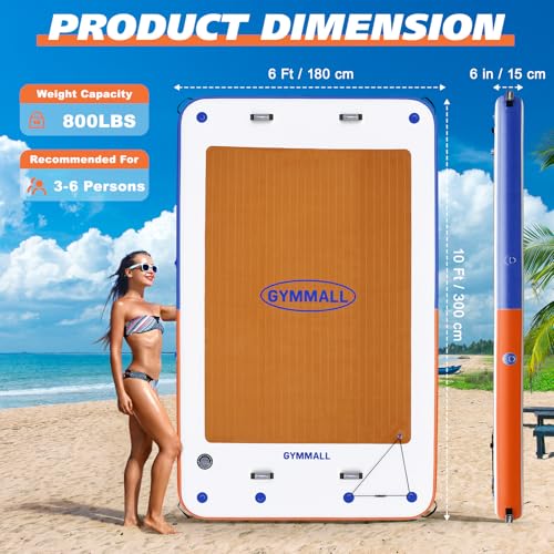 Inflatable Floating Dock, 10Ft Floating Dock for Lakes with Rope Ladder and Non-Slip EVA Platform, Inflatable Dock Floating Platform Island Raft for Boats, Pool, Beach, Ocean - color: Blue Orange