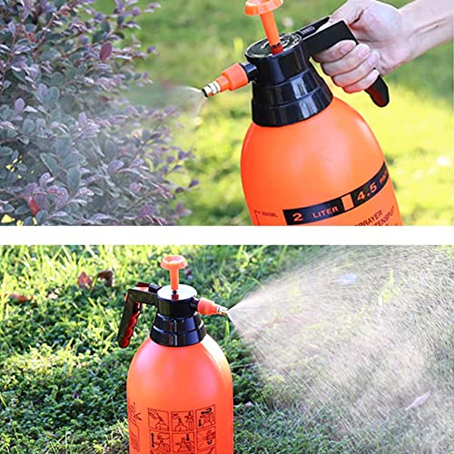 2Pcs Garden Pump Sprayer 68 oz/0.5 Gallon Hand Held Pressure Bottle Brass Adjustable Nozzle Large Capacity for Water Weed Flower Plant Mister Lawn Home Cleaning Washing Spray 2L-Orange - color: Orange-2 set