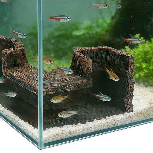 90° Corner Aquarium Tunnel Hide, Resin Driftwood Cave, 5.1 x 5.1 Inch | Wide Entrances Create a Cozy Retreat while Preserving Open Swimming Space for Shy Small-to-Medium Species