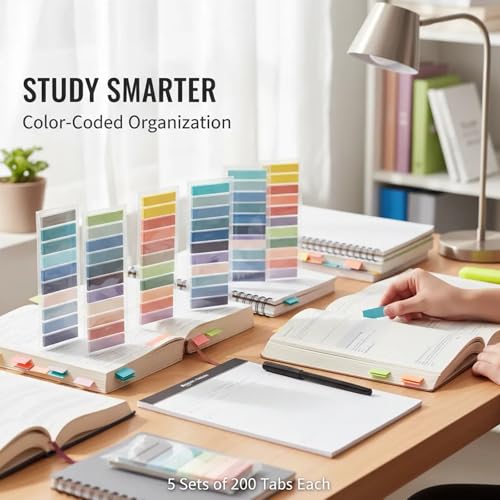 1000Pcs 5 Sets Morandi Transparent Sticky Book Tabs, Writable Page Markers | 1000Pcs 5 Sets Morandi tabs; writable transparent markers for books, notes, notebooks, files, planners, school, or office. - color: 1000pcs-5 Sets Stickers