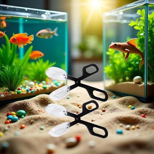 2Pcs Black Reptiles Feeding Scooper Poop Cleaning Clamp Spoon-Shaped Tips Feeder Tweezers Aquarium Tank and Terrarium Cleaning Tool,for Snakes Lizard Tarantulas Reptile Supplies Reptiles