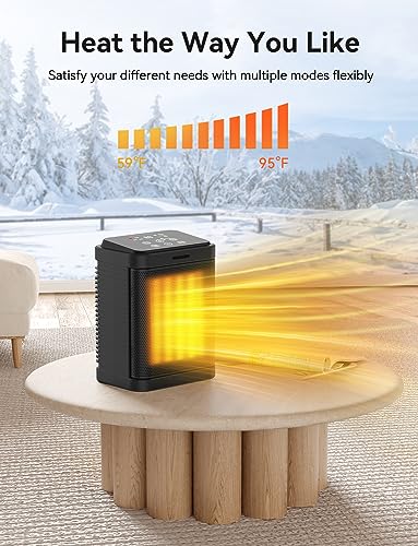 1500W PTC Ceramic Space Heater, 4 Mode Portable Heater | Fast heat, ECO thermostat, 24H timer, memory function, child lock, ETL tip-over safety - color: BLACK-R