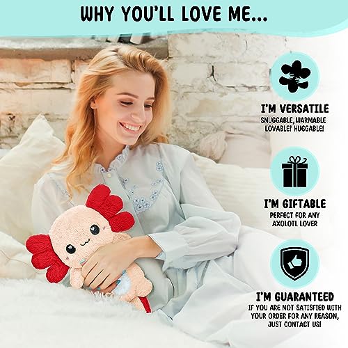 Axolotl Microwavable Unscented 1.5 lbs Heating Pad For Women And Kids- Cute Soft Cozy Pillow Plush Heatable Warm Stuffed Animals- Kawaii Hot And Cold Plushie Food Toy- Axolotl Gifts For Girls And Boys - style: Peach Axolotl