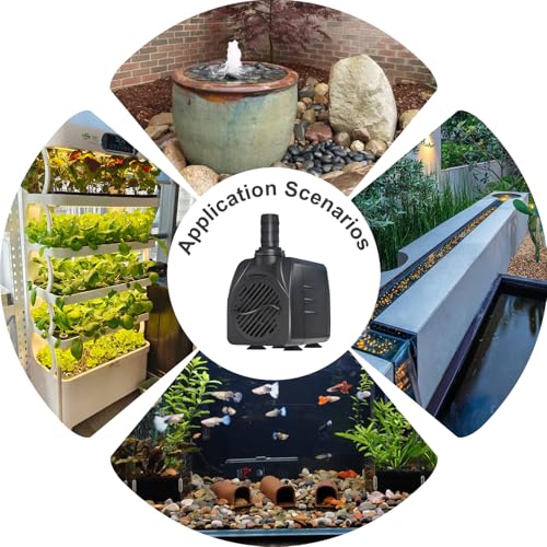 SongLong 200GPH(750L/H) 9.9ft Power Cord Submersible Pump, Water Fountain Pump with 5.3ft Lift for Ponds, Water Fountains, Aquariums & Hydroponics.
