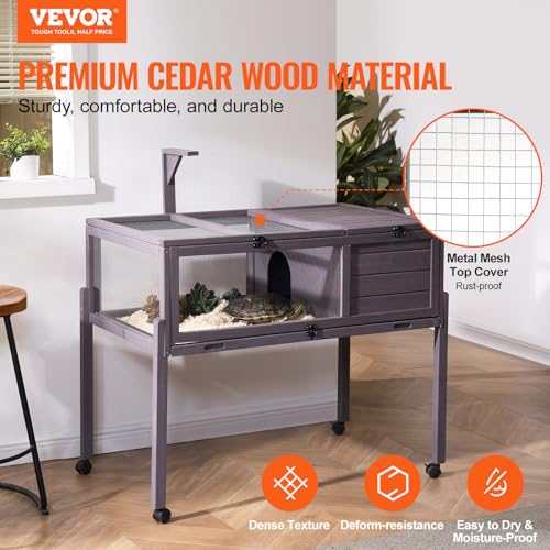 VEVOR Tortoise Habitat, Cedar Wooden Tortoise House Indoor & Outdoor, Rolling Tortoise Enclosure with Light Stand, Reptile Enclosure Small Animal Cage with Stand Legs, Wheels, for Gecko, Lizard, Snake - style: D With Casters Legs