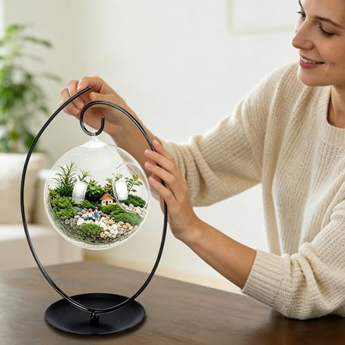 PH PandaHall Classic Black Ornament Display Stand Iron Hanger Rack Plant Holder Terrarium Hanger with 12.2 in Height for Home Decor Christmas Ornaments Air Plants Sun Catchers Succulents Glass Globes