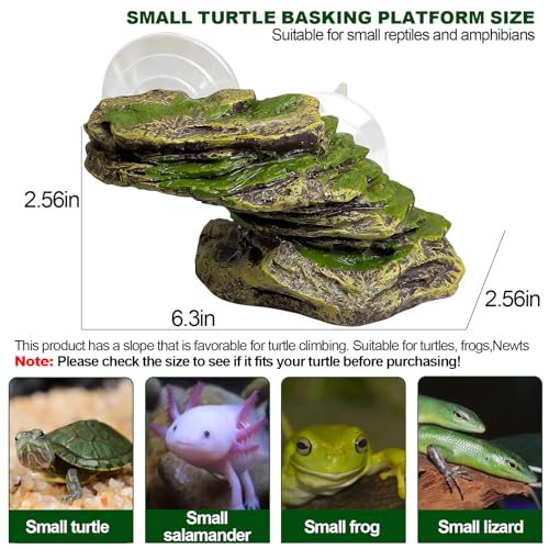 kathson Turtle Basking Platform,Tortoise Dock Rock Floating Resting Terrace | Resin Small Turtle Climbing Floating Platform with Suction Cup,Tank Aquarium Landscape Decor Ornament for Frogs Newt Terrapin - color: Green:6.3”L×2.56”W×2.56”H