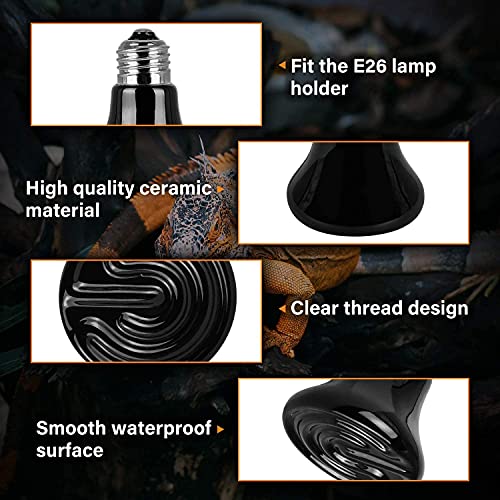Simple Deluxe 25W (Mini) Ceramic Heat Emitter Reptile Heat Lamp Bulb No Light Emitting Brooder Coop Heater for Amphibian Pet & Incubating Chicken, Black, 1-Pack - size: 25 Watts, style: 1 Pack