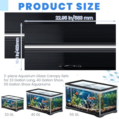 Sieral 2 Pcs Aquarium Canopy Set Polycarbonate Greenhouse Panels 22.95 x 16.61 x 0.24 Inch for 75/90/110 Gallon Fish Tank with Center Brace Aquariums Cover Fish Tank Lid, Black - color: Black, size: 48 x 18 Inch
