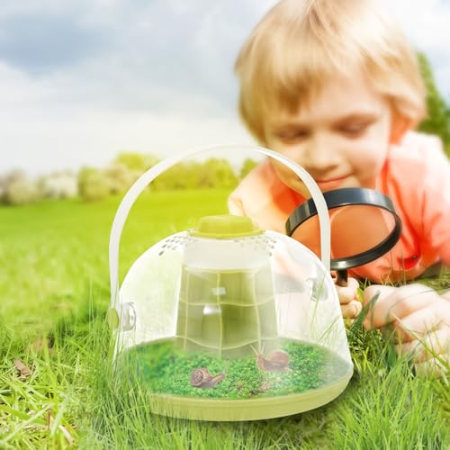 Snail Terrariums Breeding Box, Portable Plastic Habitat with Air Vents & Removable Base, Round Snail Habitat Starter Terrarium Kit, Transparent Feeding Box for Beetles, Spiders and Small Reptile
