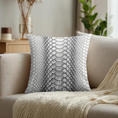 Gray Snake Scale Throw Pillow Covers, Glossy Hexagonal Pattern Cushion Cases Digital Blended Hidden Zipperl Decorative Pillow Covers Square 16X16 in 2 Pcs - color: Gray Snake Scale 1 Gray03, size: 16" x 16" (Pack of 2)