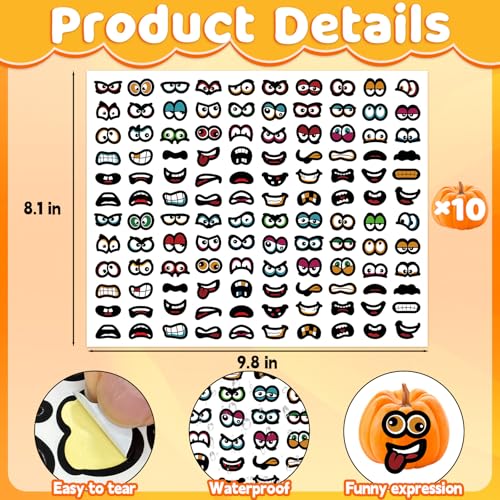 1200Pcs Halloween Stickers, Cartoon Eyes Mouth Sticker Pumpkin Face Stickers for Halloween DIY Art Craft Party Decorations - style: Halloween Eyes Mouth