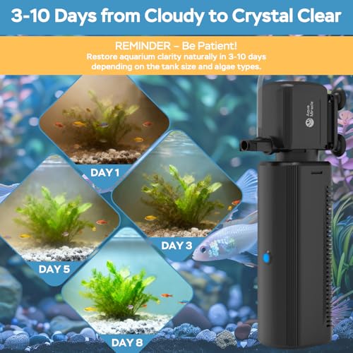 AquaMiracle Fish Tank Filter with Timer & Filter Sponge, 400GPH U - V Aquarium Filter with Aeration & Rainfall Modes, Effective Turtle Filter for Green Water Control (80-200 Gal Tank)