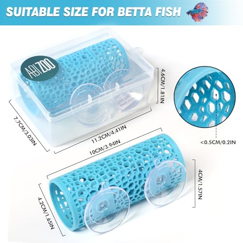 Abizoo Betta Fish Tunnel Hideout, Hollow Coral Aquarium Decor, Light Blue | Betta Hideaway Cave, Suction Cup Mount, Aquarium-Safe Material, Shelter for Shrimp Guppies Tetras Danios, Fish Tank Accessory - color: Light blue