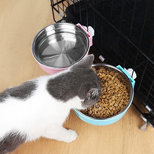 Dog Crate Bowl, Hanging Stainless Steel Removable Pet Crate Water & Food Bowls, Pet Cage Feeder Container Coop Cup for Cat Puppy Birds Rats Guinea Pigs Rabbit Hamster (2PCS) - color: (Round) Green/Pink