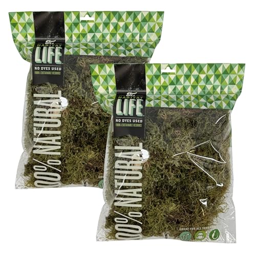 Deco Moss for Terrarium Habitats, Medium 2-Pack | Preserved Moss for Reptiles, Amphibians & Invertebrates Terrariums, Humidity Control, Soft, Dye-Free, Family Owned, USA Made - size: Medium 2-pack, style: Deco Moss