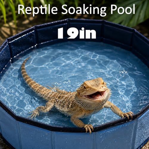 Eooqi Foldable Bearded Dragon Bath Tub, Blue 19 x 3.5 in Reptile Pool | Collapsible Non-Slip Reptile Water Tub for Lizards, Hedgehogs & Small Pets, Reinforced Bottom for Stability & Grooming - color: Blue