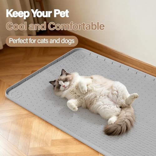 Silicone Cat Bed Mat 40"x28" Pet Crate Mat for Cat Cage, Light Grey | Extra Large Cat Sleeping Mat, Non-slip, Washable, Waterproof Pet Bed Mat with Raised Edge, Pet Playpen Mat to Protect Floors - color: Light Gray, size: 40"x28"