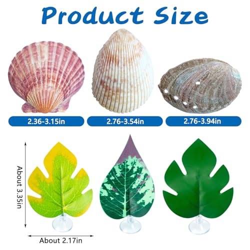 VCEPJH Betta Hammock with Suction Cups Betta Resting Spot 3 Pcs Shell Bed Toys for Aquarium Small Fish Natural Spawning Grounds Breeding Fish Tank Accessories Decorations - color: 3 Pcs Scallops +2 Pcs Oysters + 3 Plant