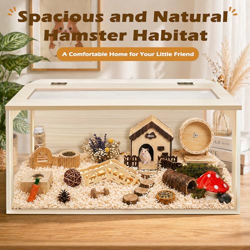 PROLEE Hamster Cage with Chewproof Wood Top, Guinea Pig Cages, Hamster Habitat with Clear Acrylic Sheets Solid Built, Small Animal Cage (Oak, 32X15.5X15.5 inch) - color: Oak, size: 32.0"L x 15.5"W x 15.5"H